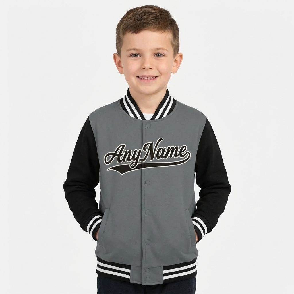 Custom Grey & Black/White Raglan Sleeves Full-Snap Fleece Jacket
