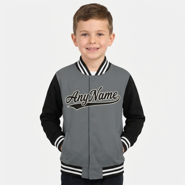 Custom Grey & Black/White Raglan Sleeves Full-Snap Fleece Jacket