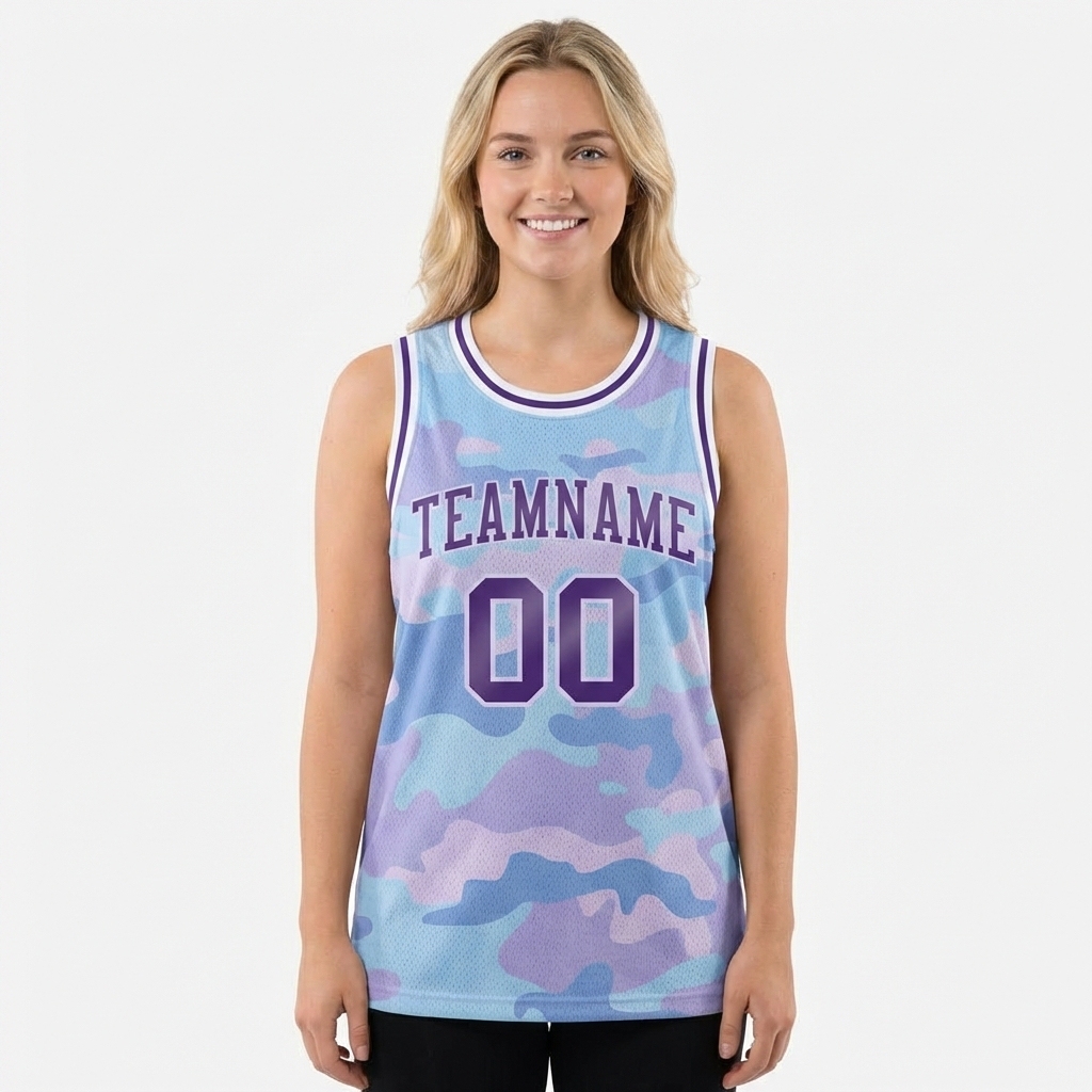 Custom Camo Purple & White Salute To Service Basketball City Edition Jersey