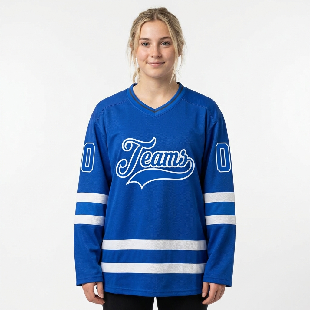 Custom Royal Blue & White Hockey Jersey