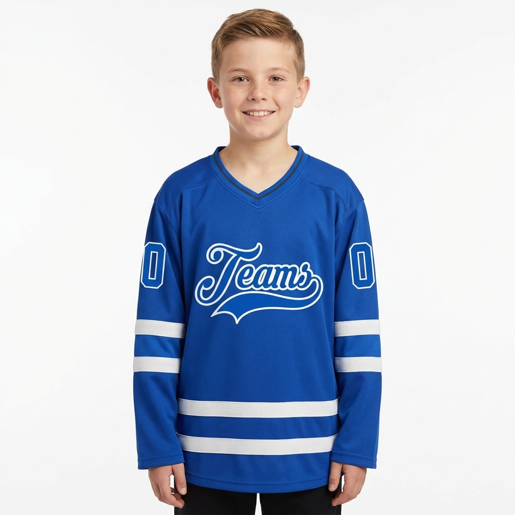 Custom Royal Blue & White Hockey Jersey