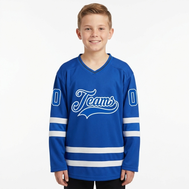 Custom Royal Blue & White Hockey Jersey