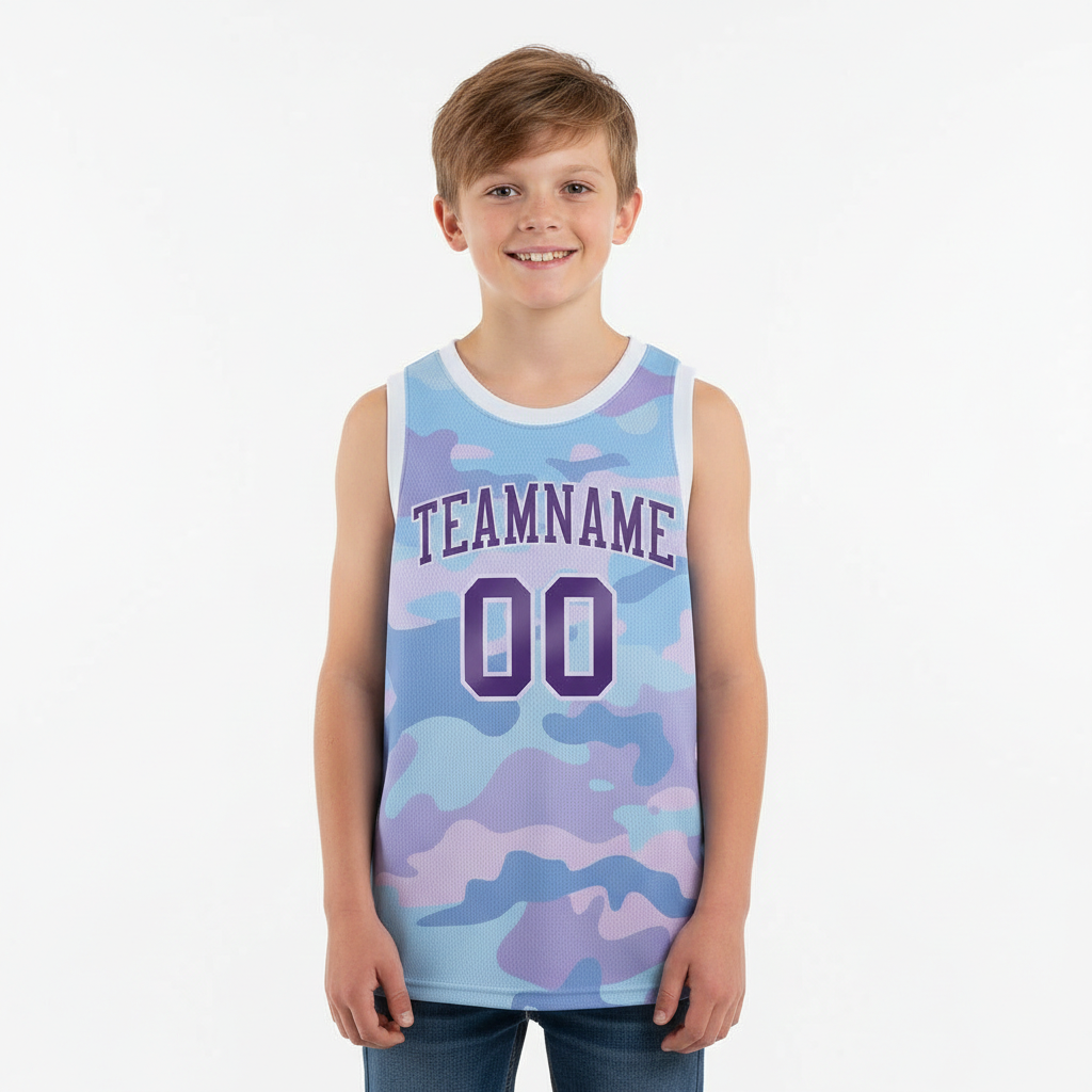 Custom Camo Purple & White Salute To Service Basketball City Edition Jersey