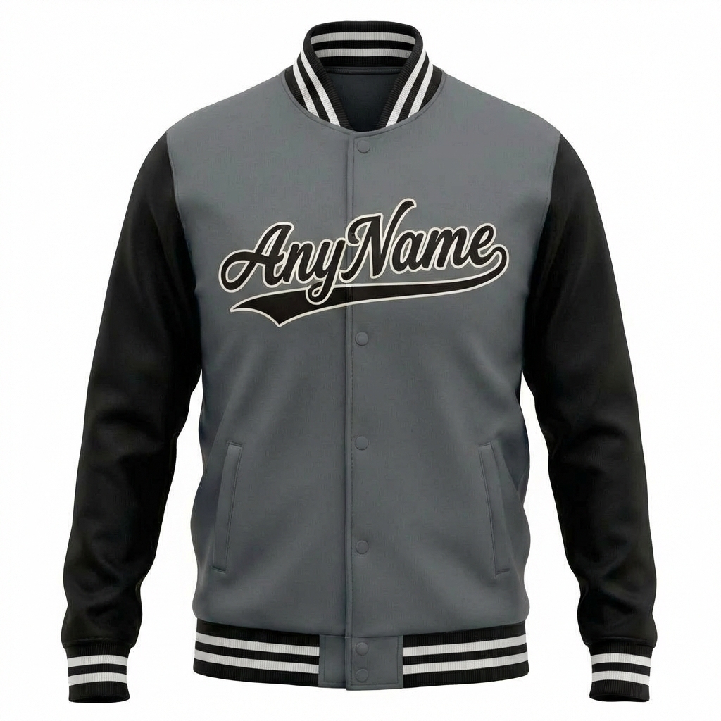 Custom Grey & Black/White Raglan Sleeves Full-Snap Fleece Jacket