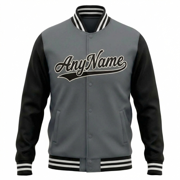 Custom Grey & Black/White Raglan Sleeves Full-Snap Fleece Jacket