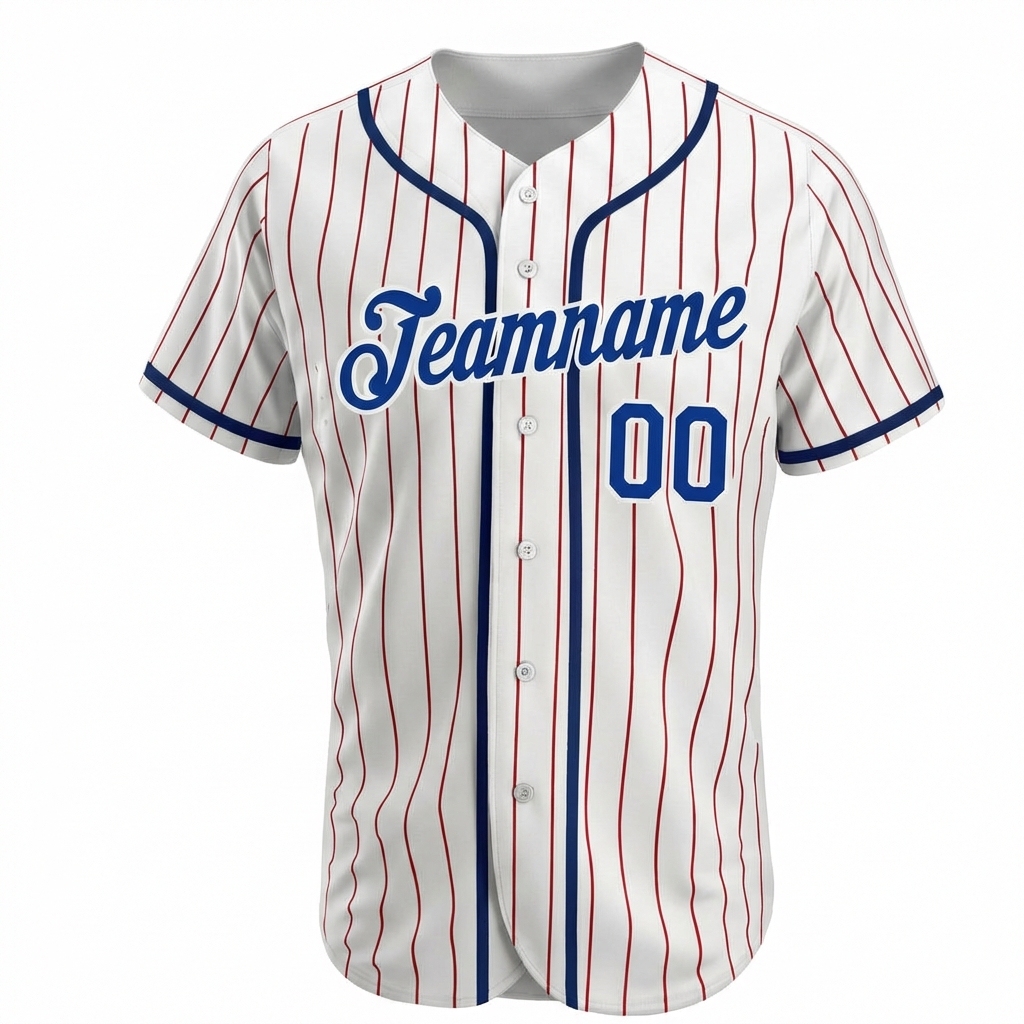 Custom White & Royal Blue/Red Pinstripes Baseball Jersey