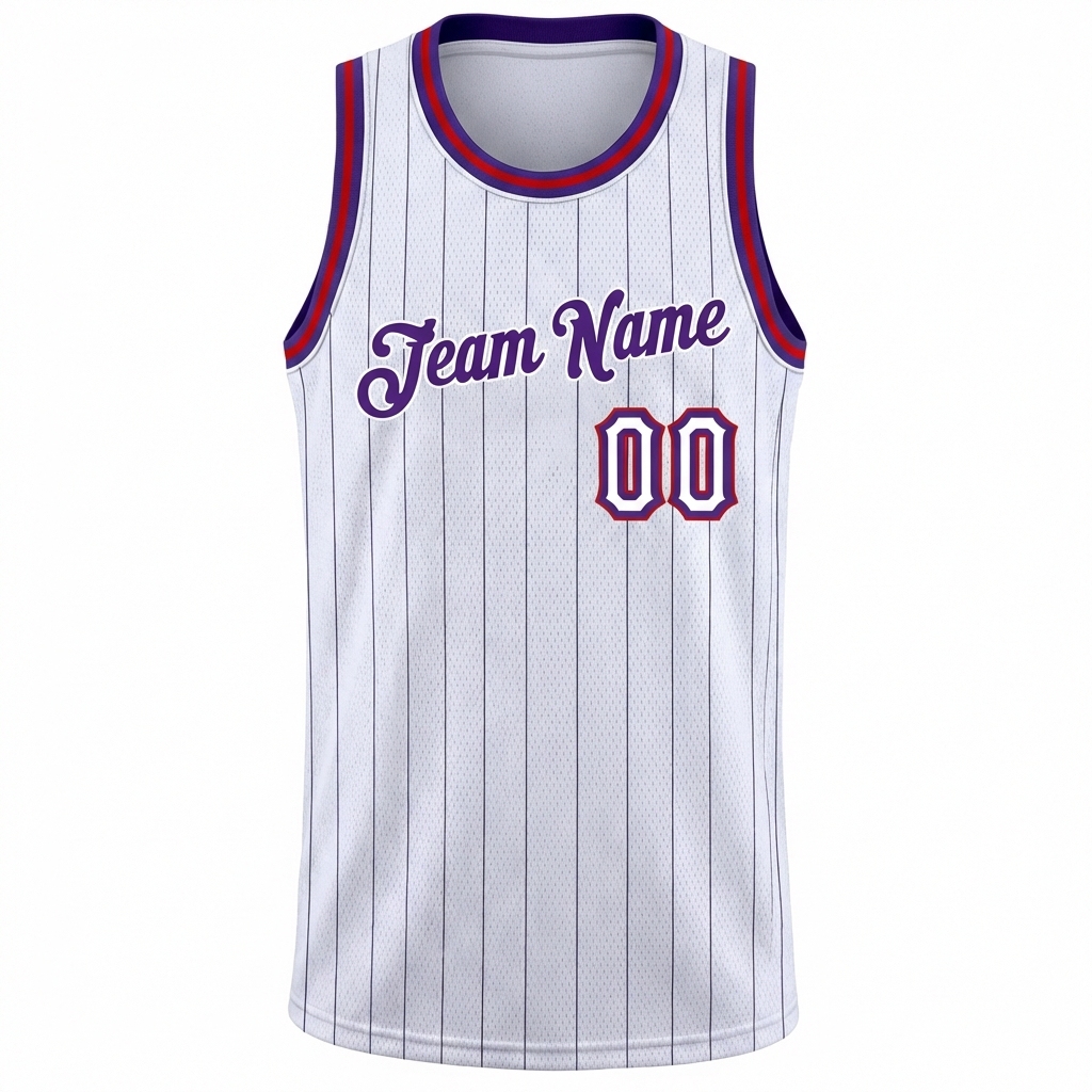 Custom White & Navy/Red Pinstripes Basketball City Edition Jersey