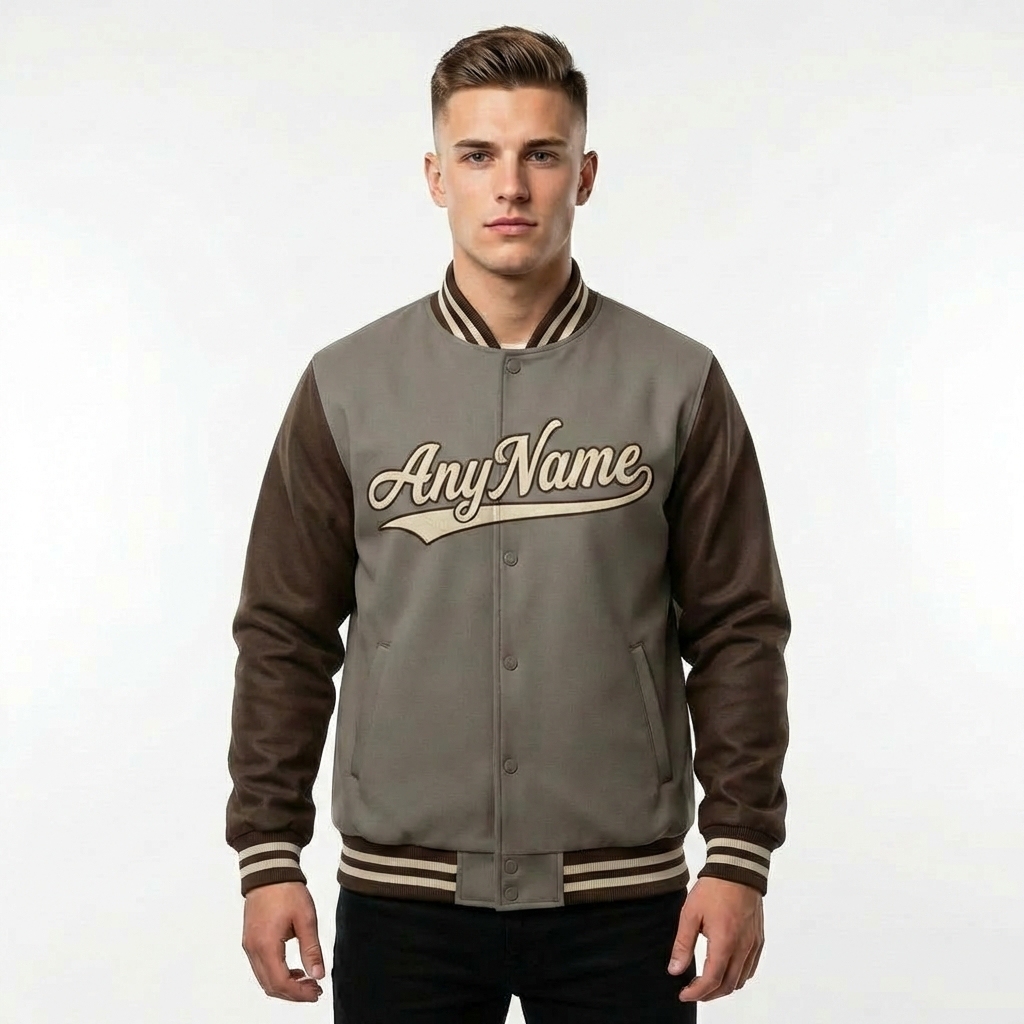 Custom Grey & White/Brown Raglan Sleeves Full-Snap Fleece Jacket