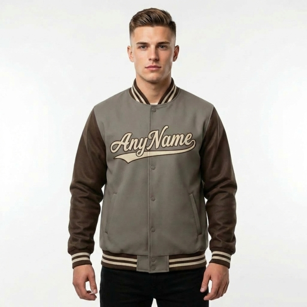 Custom Grey & White/Brown Raglan Sleeves Full-Snap Fleece Jacket