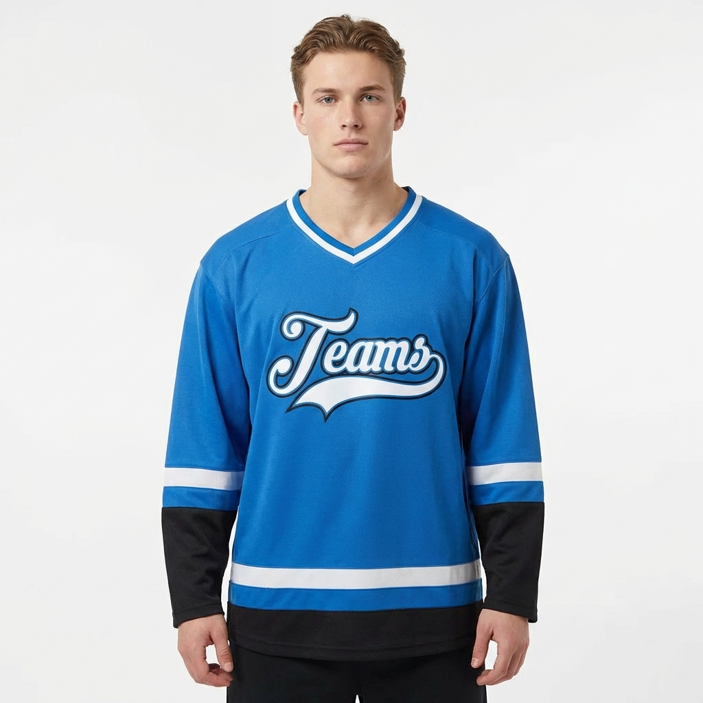 Custom Blue & White/Black Hockey Jersey