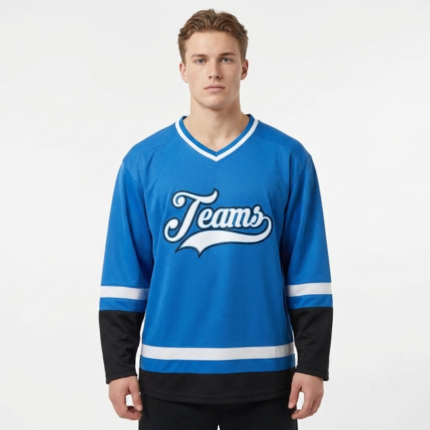 Custom Blue & White/Black Hockey Jersey