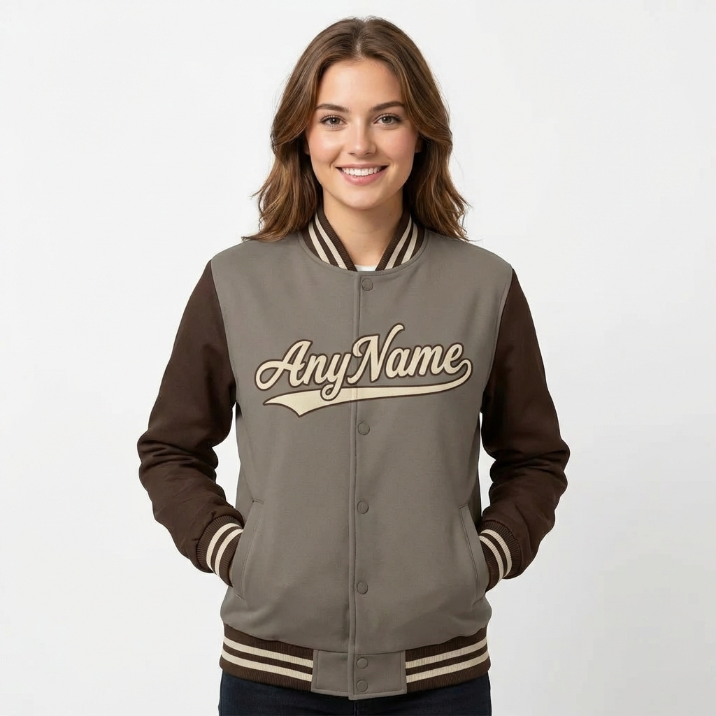 Custom Grey & White/Brown Raglan Sleeves Full-Snap Fleece Jacket