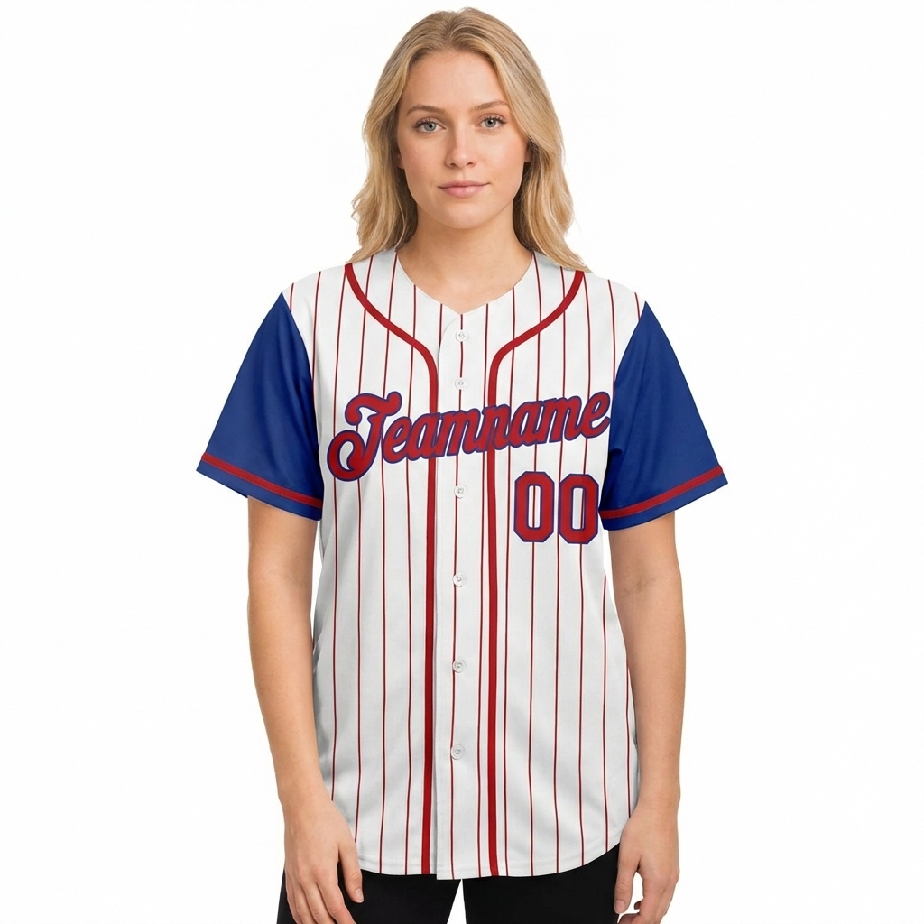 Custom White & Blue/Red Pinstripes Raglan Sleeves Baseball Jersey