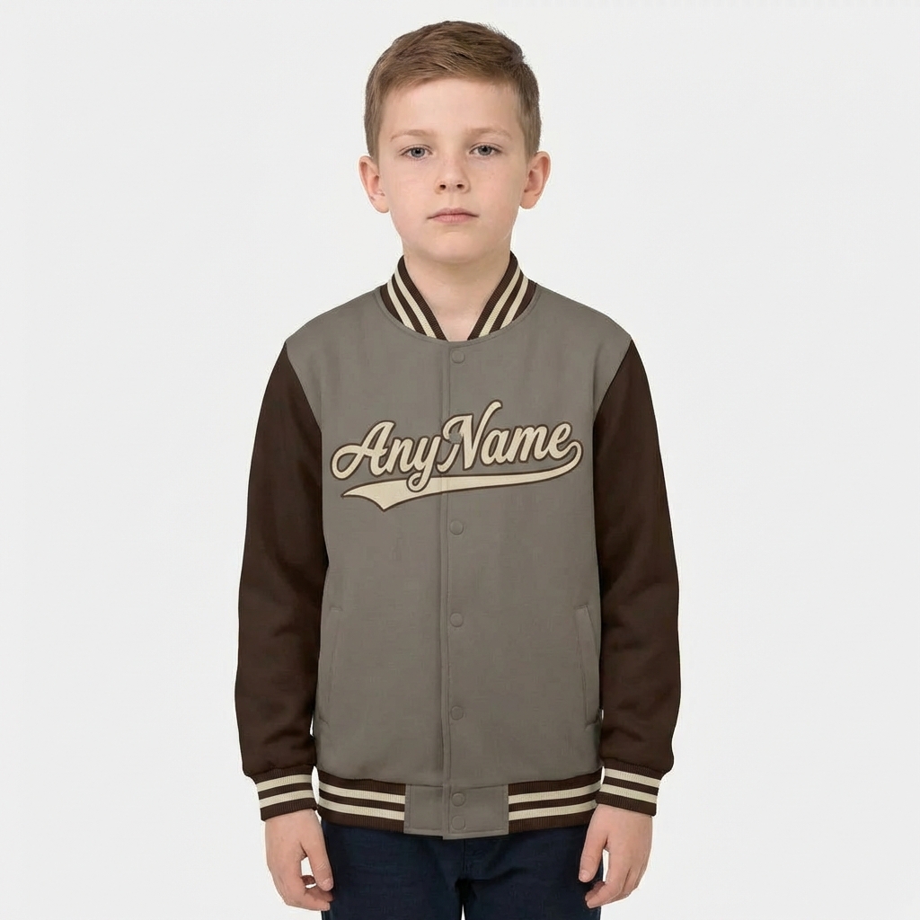 Custom Grey & White/Brown Raglan Sleeves Full-Snap Fleece Jacket