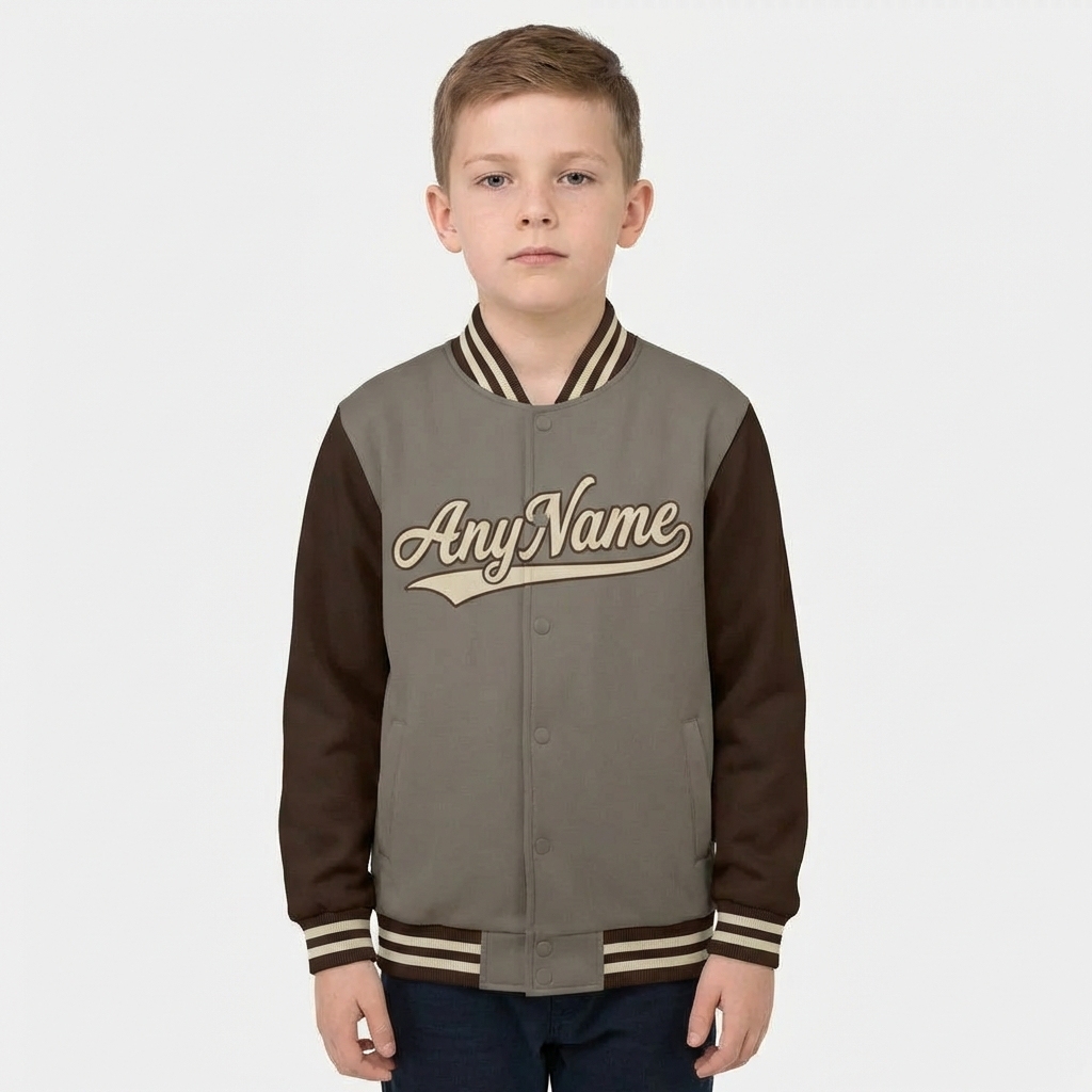 Custom Grey & White/Brown Raglan Sleeves Full-Snap Fleece Jacket