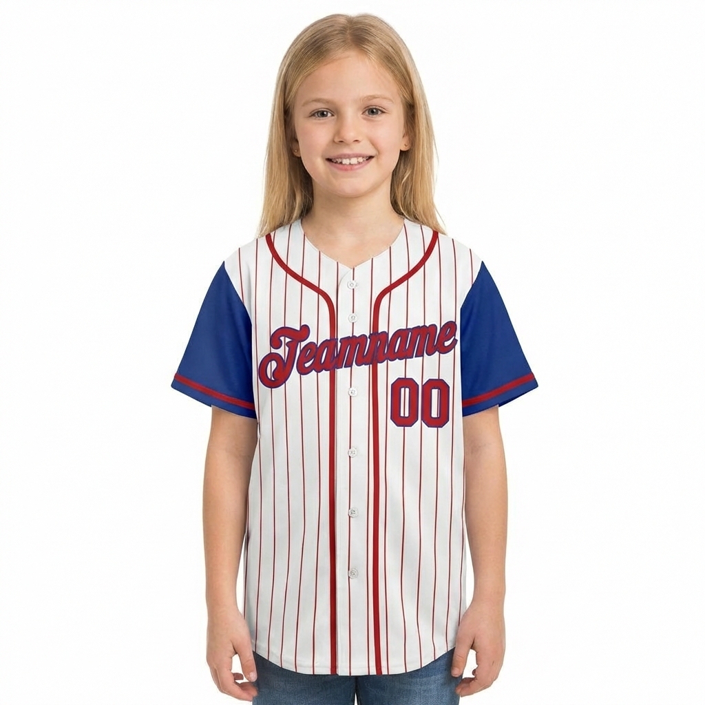 Custom White & Blue/Red Pinstripes Raglan Sleeves Baseball Jersey