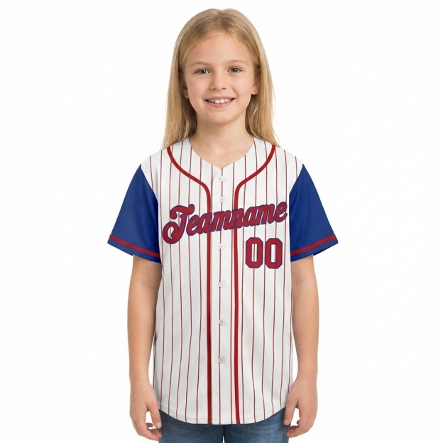 Custom White & Blue/Red Pinstripes Raglan Sleeves Baseball Jersey