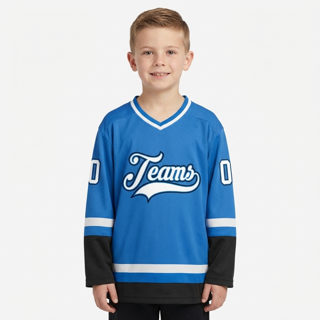 Custom Blue & White/Black Hockey Jersey