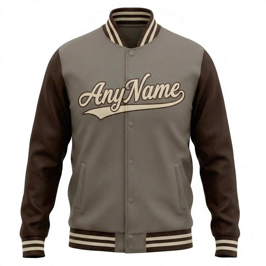 Custom Grey & White/Brown Raglan Sleeves Full-Snap Fleece Jacket