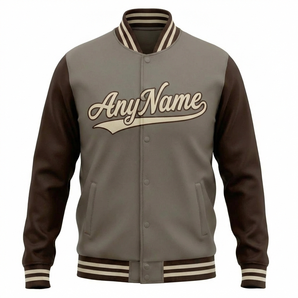 Custom Grey & White/Brown Raglan Sleeves Full-Snap Fleece Jacket