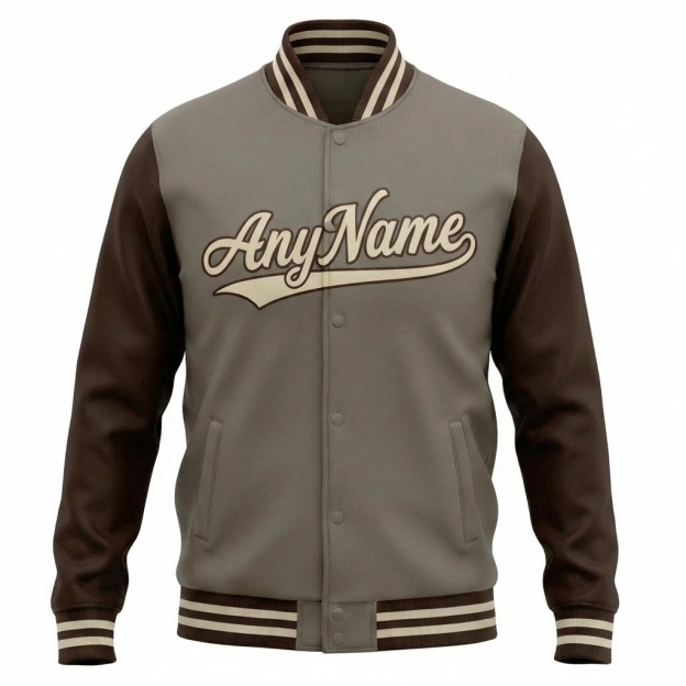 Custom Grey & White/Brown Raglan Sleeves Full-Snap Fleece Jacket