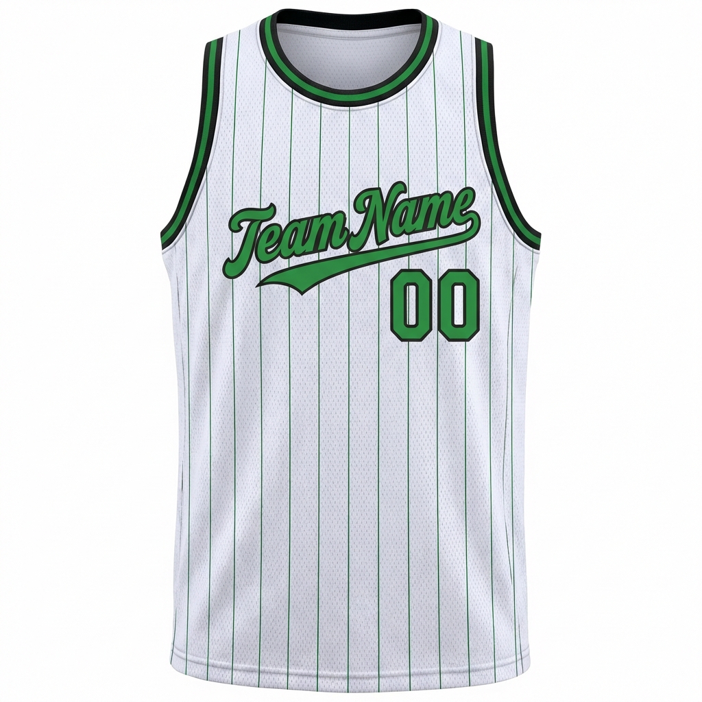 Custom White & Green/Black Pinstripes Basketball City Edition Jersey
