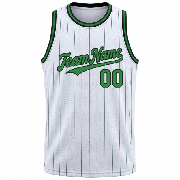 Custom White & Green/Black Pinstripes Basketball City Edition Jersey