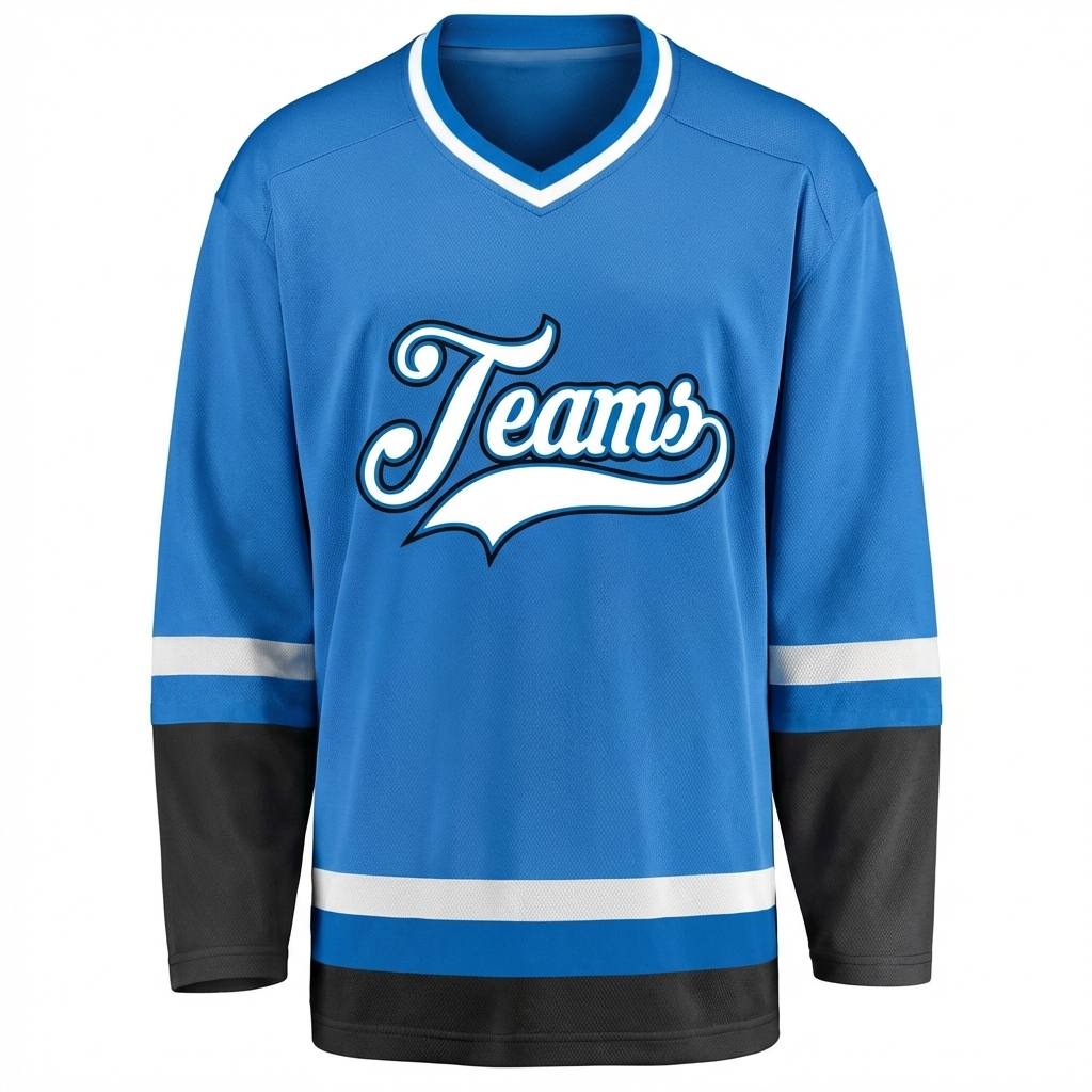 Custom Blue & White/Black Hockey Jersey
