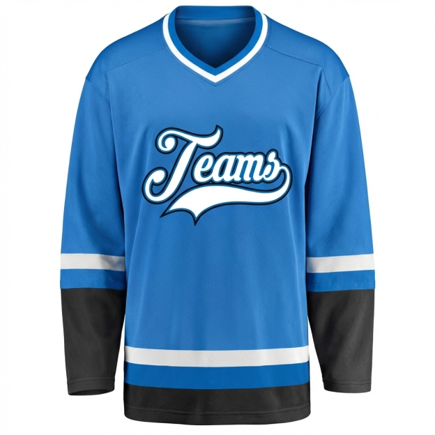 Custom Blue & White/Black Hockey Jersey