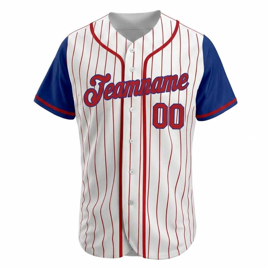 Custom White & Blue/Red Pinstripes Raglan Sleeves Baseball Jersey