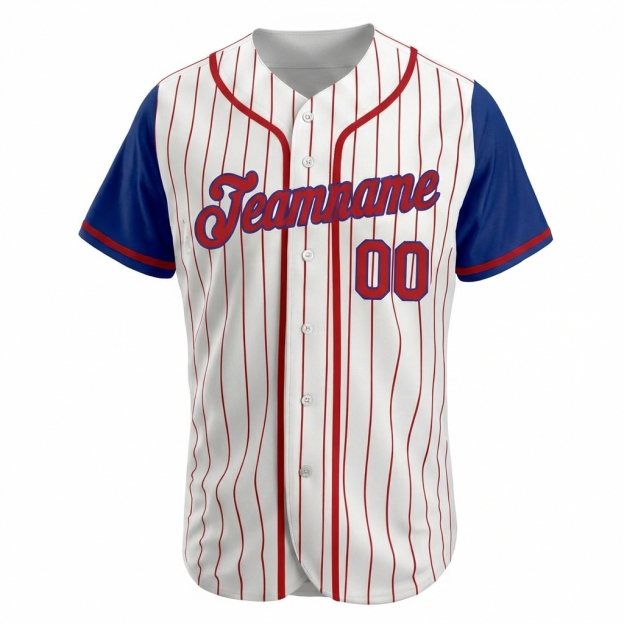 Custom White & Blue/Red Pinstripes Raglan Sleeves Baseball Jersey