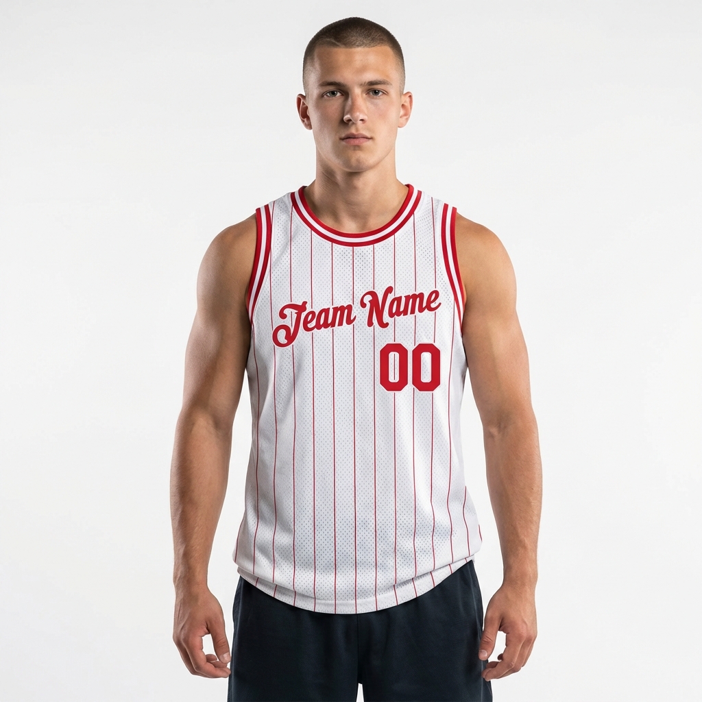 Custom White & Red Pinstripes Basketball City Edition Jersey