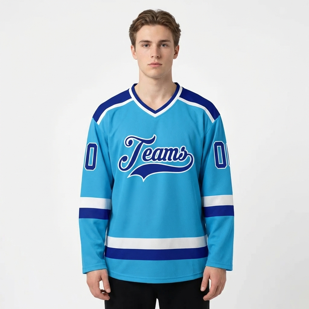 Custom Blue & Royal/White Hockey Jersey