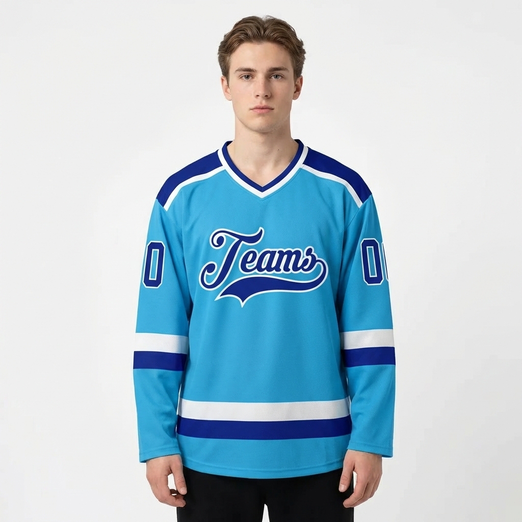 Custom Blue & Royal/White Hockey Jersey