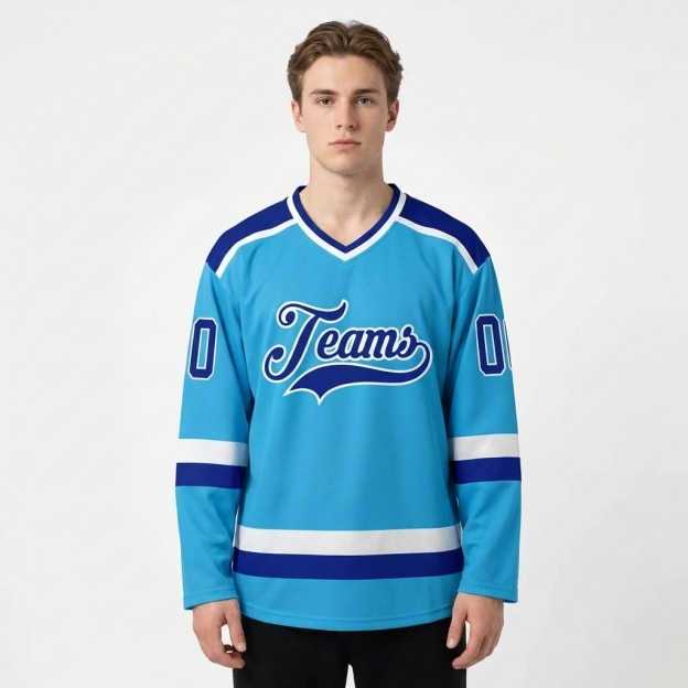 Custom Blue & Royal/White Hockey Jersey