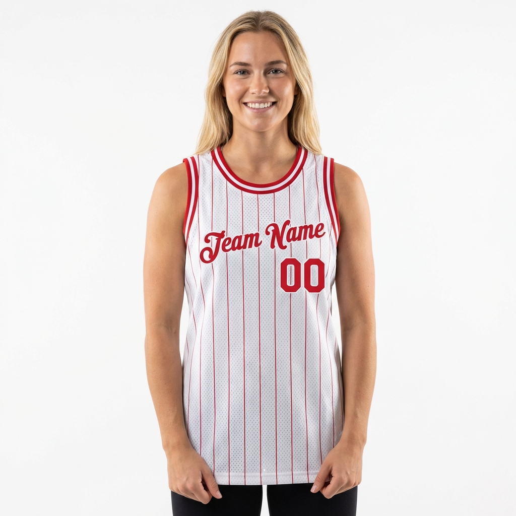 Custom White & Red Pinstripes Basketball City Edition Jersey