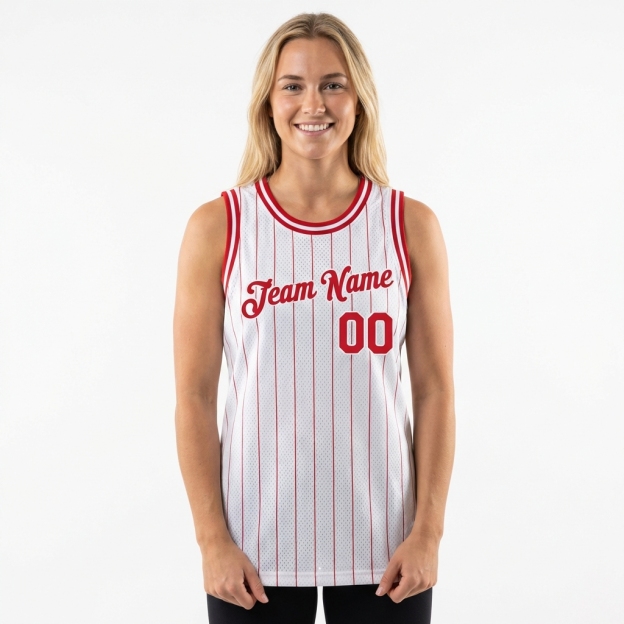 Custom White & Red Pinstripes Basketball City Edition Jersey