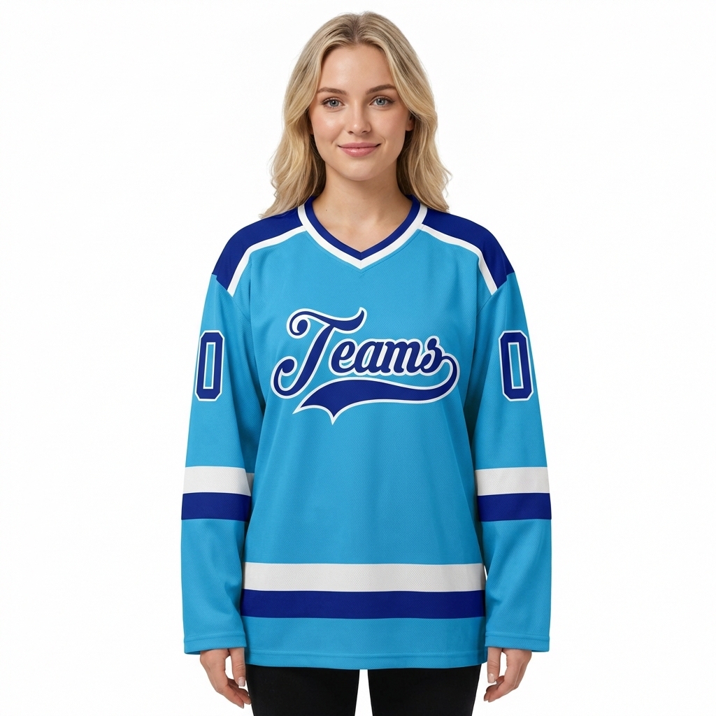 Custom Blue & Royal/White Hockey Jersey
