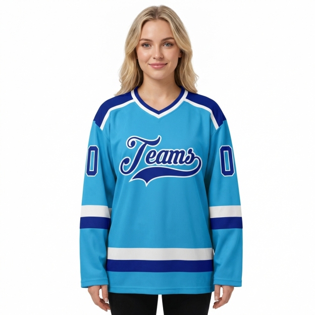 Custom Blue & Royal/White Hockey Jersey