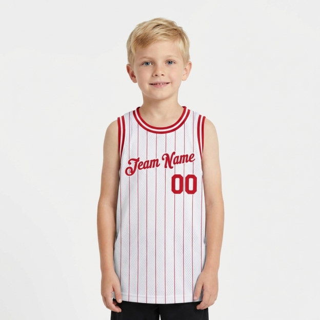 Custom White & Red Pinstripes Basketball City Edition Jersey