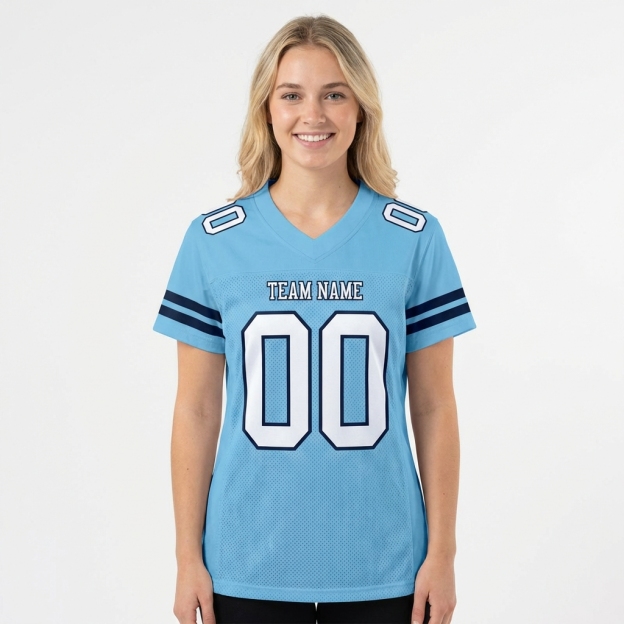 Custom Light Blue & White/Black Football Jersey