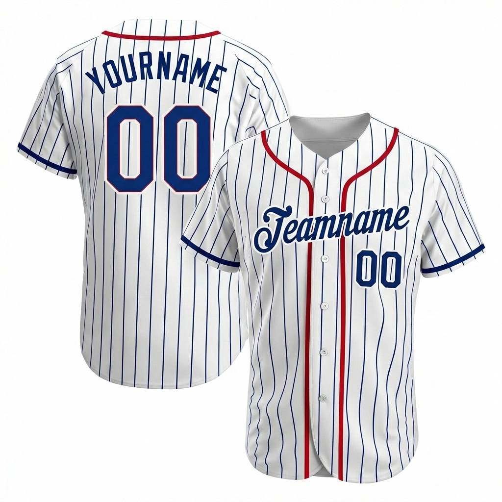 Custom White & Red/Royal Blue Pinstripes Baseball Jersey