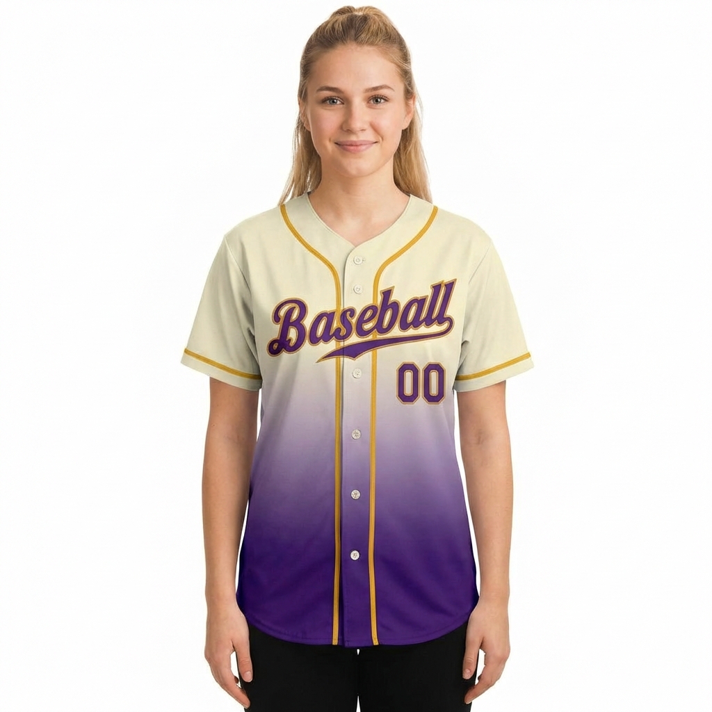 Custom Cream & Purple/Gold Gradient Baseball Jersey