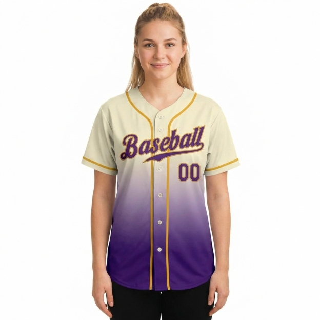 Custom Cream & Purple/Gold Gradient Baseball Jersey