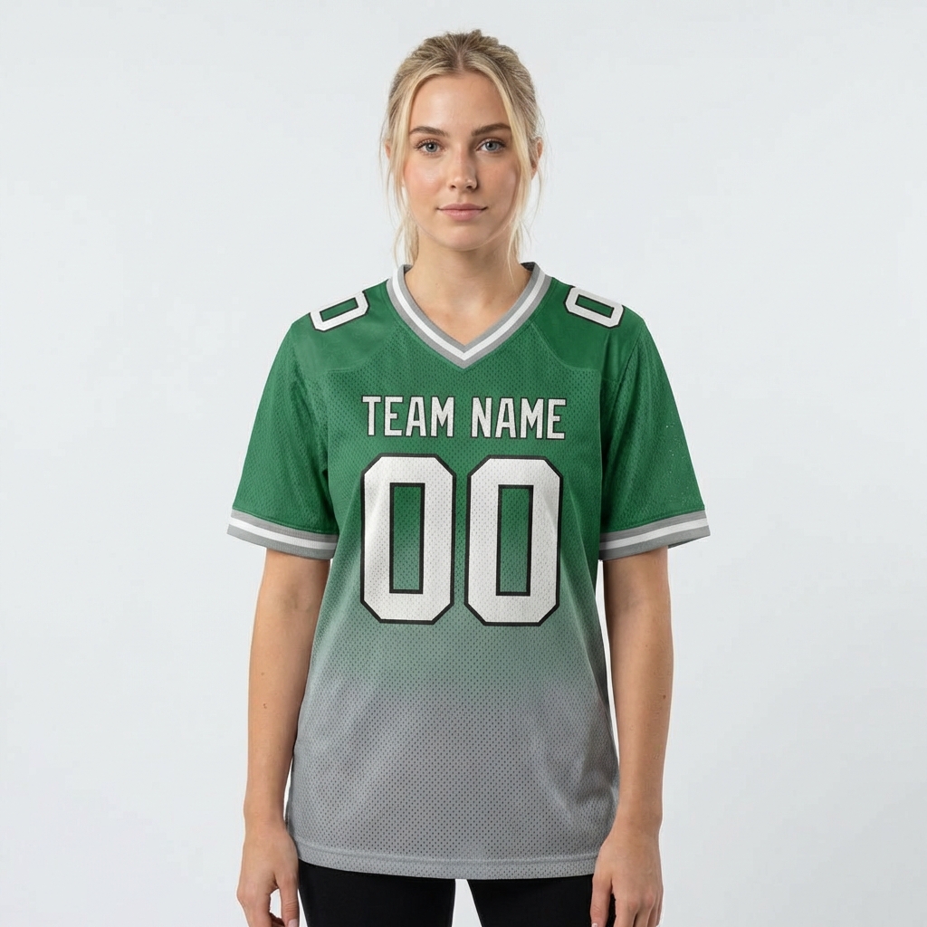 Custom Green & Grey/White Fade Fashion Football Jersey