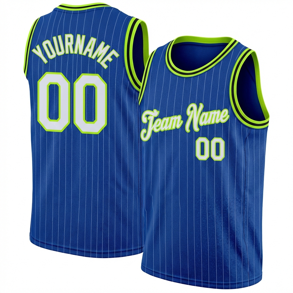 Custom Royal & White/Green Pinstripes Basketball City Edition Jersey