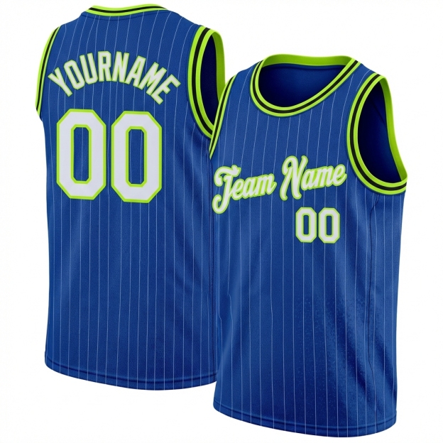 Custom Royal & White/Green Pinstripes Basketball City Edition Jersey