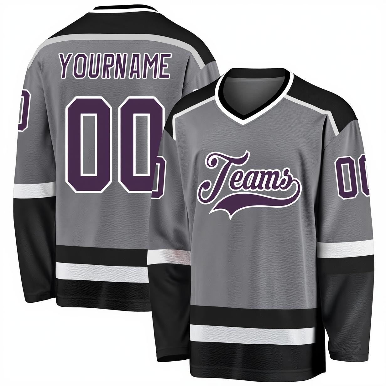 Custom Grey & Purple/White Hockey Jersey
