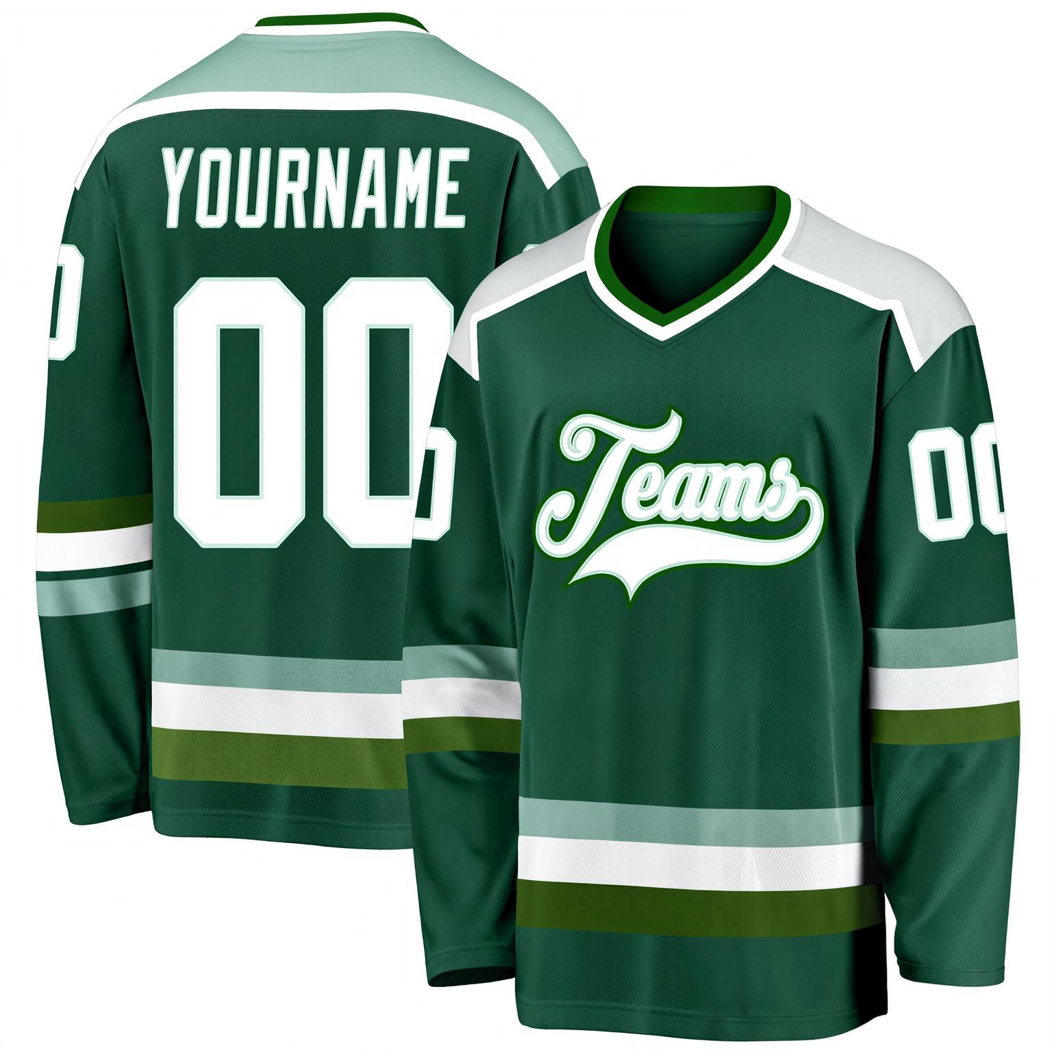 Custom Dark Green & White Hockey Jersey