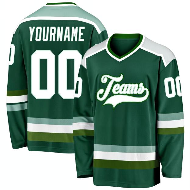 Custom Dark Green & White Hockey Jersey